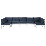 Meridian Furniture - Nizuc Water Resistant Patio U-Shaped Modular Sectional, Navy, 7-Piece: 5 Armless Chair, 2 Corner Chair, White Aluminum Frame - Pick and choose your favorites from the Nizuc collection to create a modular seating group the whole gang will enjoy. The sturdy aluminum frame provides dependable support for friends and family as they relax and unwind, and the resilient navy water resistant fabric stands up to the elements without losing its beautiful demeanor, so you can count on it lasting for the long haul. Latches beneath these seating pieces help you easily attach them to one another for convenient setup.