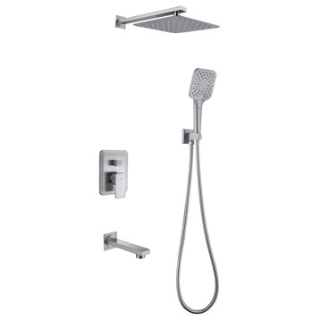 9inch Shower System Brushed Nickel Dual Head Waterfall Shower Bar System, Brushed Nickle
