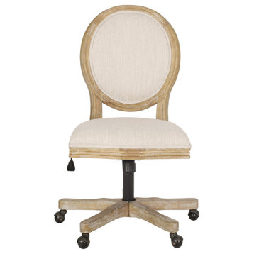 Westby French Country Upholstered Swivel Office Chair, Beige + Natural