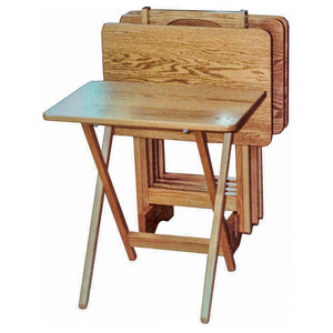 wooden tv tray set with stand