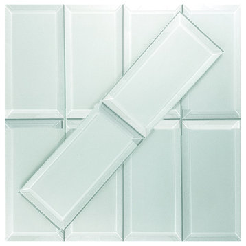Frosted Elegance 3 in x 6 in Beveled Glass Subway Tile in Matte Mint Blue