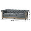 Bowes Chesterfield Tufted 3 Seater Sofa with Nailhead Trim, Charcoal + Dark Brown