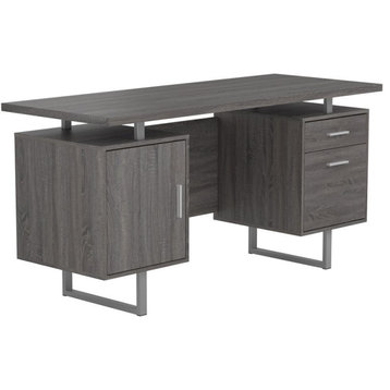Coaster Contemporary Wood Floating Top Storage Office Desk in Gray