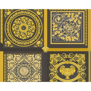 Textured Wallpaper Featuring Baroque Ornaments Squares, 387043