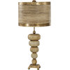 Retro Table Lamp - Textured Cream Stack of Pebbles on Gold Leaf Stem