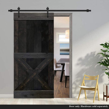 Stained Solid Pine Wood Sliding Barn Door, Charcoal Black, 36"x84", Mini X