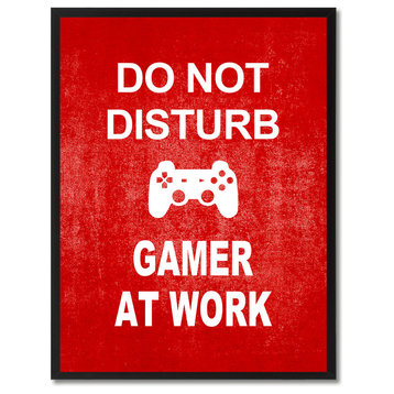 "Don't Disturb Gamer At Work" Sign Red Canvas Print with Frame, 13"x17"