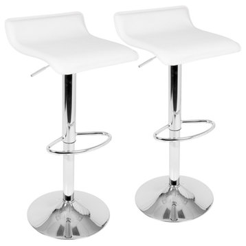 Ale Contemporary Adjustable Barstool, White PU Leather, Set of 2