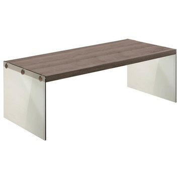 Coffee Table, 44"L, Tempered Glass, Brown