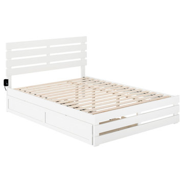 Queen Bed With Footboard And Twin Extra Long Trundle, White