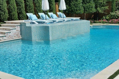 Inspiration for a large contemporary backyard concrete paver and custom-shaped pool fountain remodel in Dallas