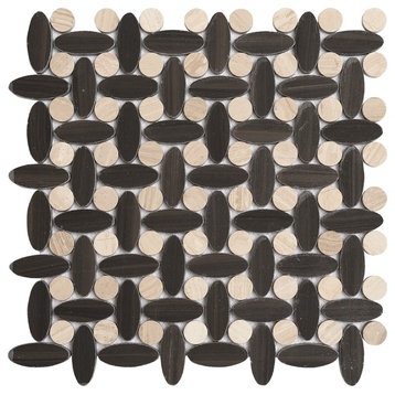 11.51"x11.51" Elyptic Basketweave Imagination Mosaic, Set Of 4, Black Swan