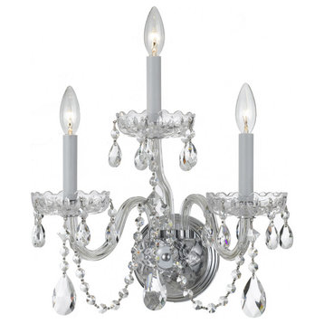 Traditional Crystal 3 Light Wall Sconce, Polished Chrome (CH), Clear Hand Cut