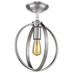 Golden Lighting - Colson Semi-Flush in Pewter - This collection is a transitional and industrial-chic design. Ideal for lofts farmhouses and contemporary interiors curvaceous arms sit inside simple round frames. The collection offers an extensive line of ceiling fixtures. Fixtures may be purchased with or without metal mesh shades. The optional shades shield the exposed bulb of these elemental fixtures. The fixtures are available in four finishes: a soft Pewter dark Etruscan Bronze smooth Matte Black and stunning Olympic Gold to suit your tastes. This 1-light fixture is damp rated and may be mounted close-to-ceiling.