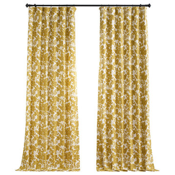 Fleur Gold Printed Cotton Twill Curtain Single Panel, 50"W x 96"L