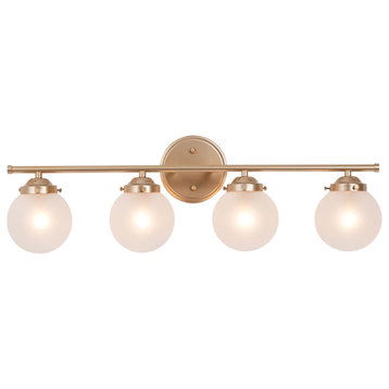 4-Lights Matte Gold and Opal Glass Globe LED Contemporary Vanity Light