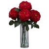 Fancy Rose With Cylinder Vase Silk Flower Arrangement, Red