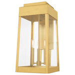 Livex Lighting - Transitional Outdoor Wall Lantern, Satin Brass - This updated industrial design comes in a tapering solid brass satin brass frame with a sleek, straight-lined look and features clear glass panels.