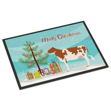 Caroline's TreasuresAyrshire Cow Christmas Doormat 24x36 Multicolor