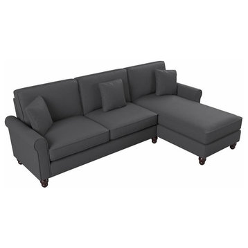 Hudson 102W Sectional Couch with Chaise in Charcoal Gray Herringbone Fabric