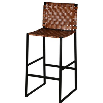 Porter Designs Veracruz Basket-Woven Leather Bar Stool - Brown