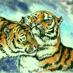 Watercolor, paper, 30x40 cm., "Tiger in the winter forest", $ 300, copy-format: - Products