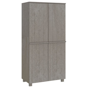 vidaXL Wardrobe Armoire Closet Clothes Storage HAMAR Light Gray Solid Wood Pine