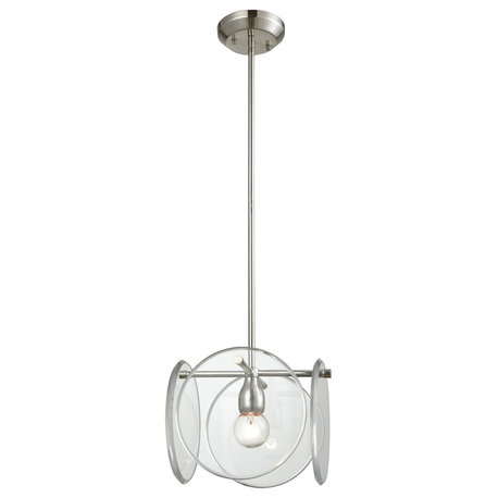 Elk Disco 1-Light Pendant, Polished Nickel With Clear Acrylic Panels