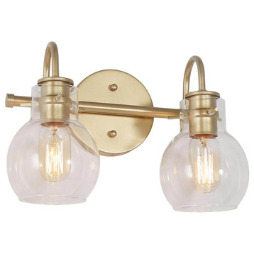 LNC 2-Light Modern Matte Gold Bell Shade Clear Glass Bathroom Vanity Light
