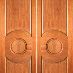 P-680 Interior Wood Mahogany 3 Panel Circle Panel Double Door - Interior Doors