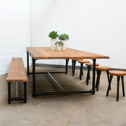 Noralyn Scaffolding & Powder Coated Steel Dining / Meeting Table with 6 Stools - Dining Table Sets