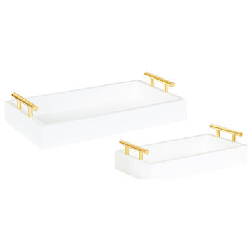 Lipton Rectangle Wood Tray Set, White/Gold 2 Piece