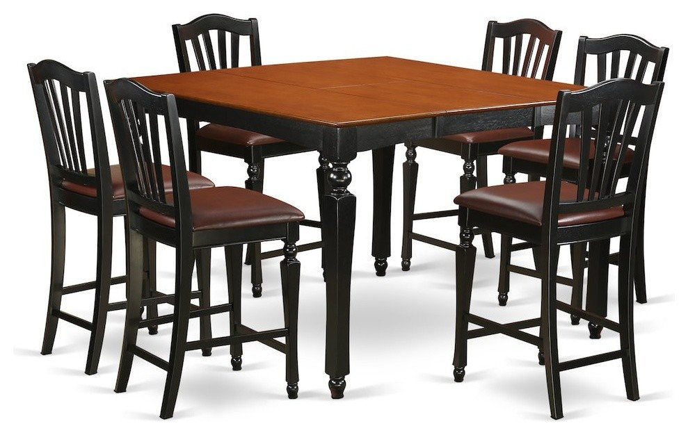Counter Height Set, Square Table and 6 Kitchen Chairs, Black Cherry ...