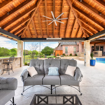 Custom Freestanding Outdoor Living Arbor with Kitchen, Fireplace & Entertainment