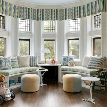Inverted Box Pleat Valance, Custom curved Cushions with Custom Throw Pillows