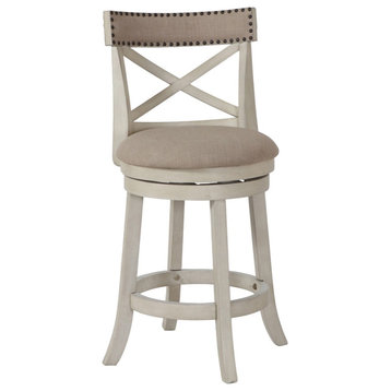 Curved X Shaped Back Swivel Counter Stool With Fabric Padded Seating, White