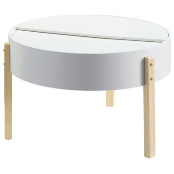 ACME Bodfish Round Wooden Coffee Table with Hidden Storage in White and Natural