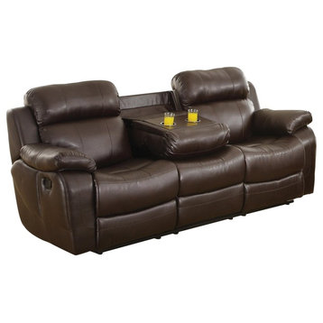 Manque Double Recliner Sofa w Drop-Down Cup Holder Drk Brown Leather