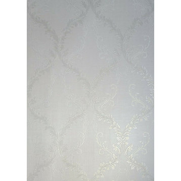 White Ivory Textured floral Victorian Damask faux fabric Wallpaper, 8.5" X 11"