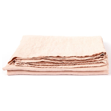 Linen Stone Washed Flat Sheet, Rosa, Twin