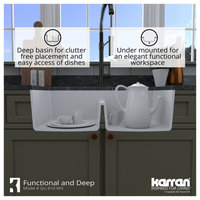 Karran 32" Undermount Double Bowl 50/50 Quartz Kitchen Sink Kit, White
