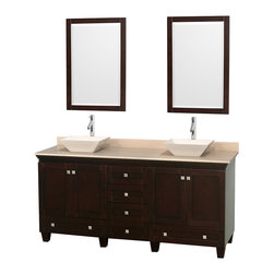 Wyndham Collection Acclaim 72" Vanity, Ivory Marble Top, Pyra Bone Sinks - Bathroom Vanities And Sink Consoles