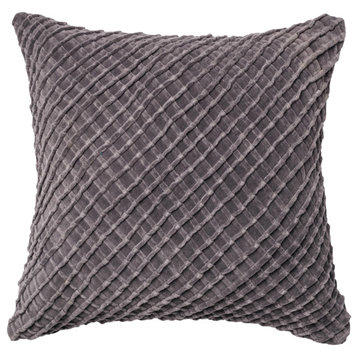Cotton Velvet Decorative Throw Pillow by Loloi, 22"x22", Charcoal, Down Insert