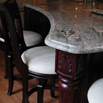 X shaped Island seats 6 in small kitchen