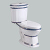 Elongated Two Piece Dual Flush Bathroom Toilet with No Slam Seat White and Blue