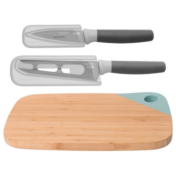 Leo 3 Piece Knife and Cutting Board Set, Gray and Green
