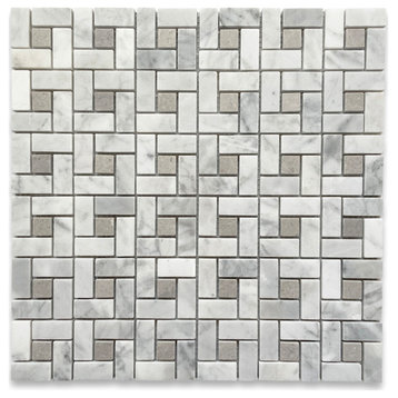 Carrara Marble Pinwheel Venato Bianco Mosaic Tile Gray Dots Honed, 1 sheet