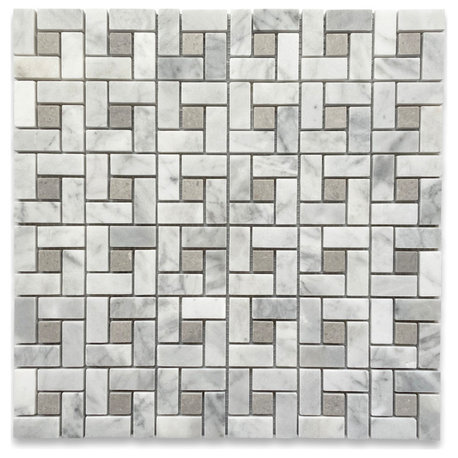 Carrara Marble Pinwheel Venato Bianco Mosaic Tile Gray Dots Honed, 1 sheet