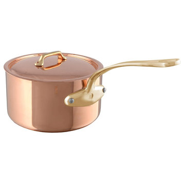 Mauviel M'200 B 2mm Copper Sauce Pan With Lid & Brass Handles, 3.3-qt
