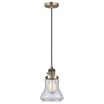 Bellmont Mini Pendant With Switch, Antique Brass, Seedy
